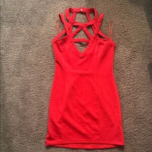 Tobi Red Backless Dress with Strappy Design